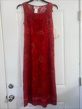 90’s Style Red Floral Sleeveless Maxi Dress